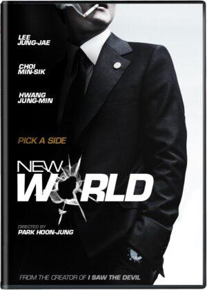Pochette du DVD New World (2013), thriller coréen de Park Hoon-jung avec Lee Jung-jae, Choi Min-sik et Hwang Jung-min, accompagné de son fourreau cartonné.